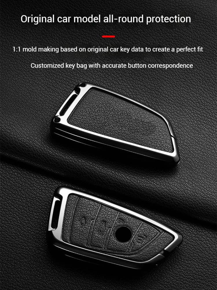 Metal Leather Car Key Case Cover For BMW 218i 220i 740i 760i 5-Series G60 X1 X2 X5 X6 X7 iX1 iX2 iX i5 i7 G05 Holder Shell