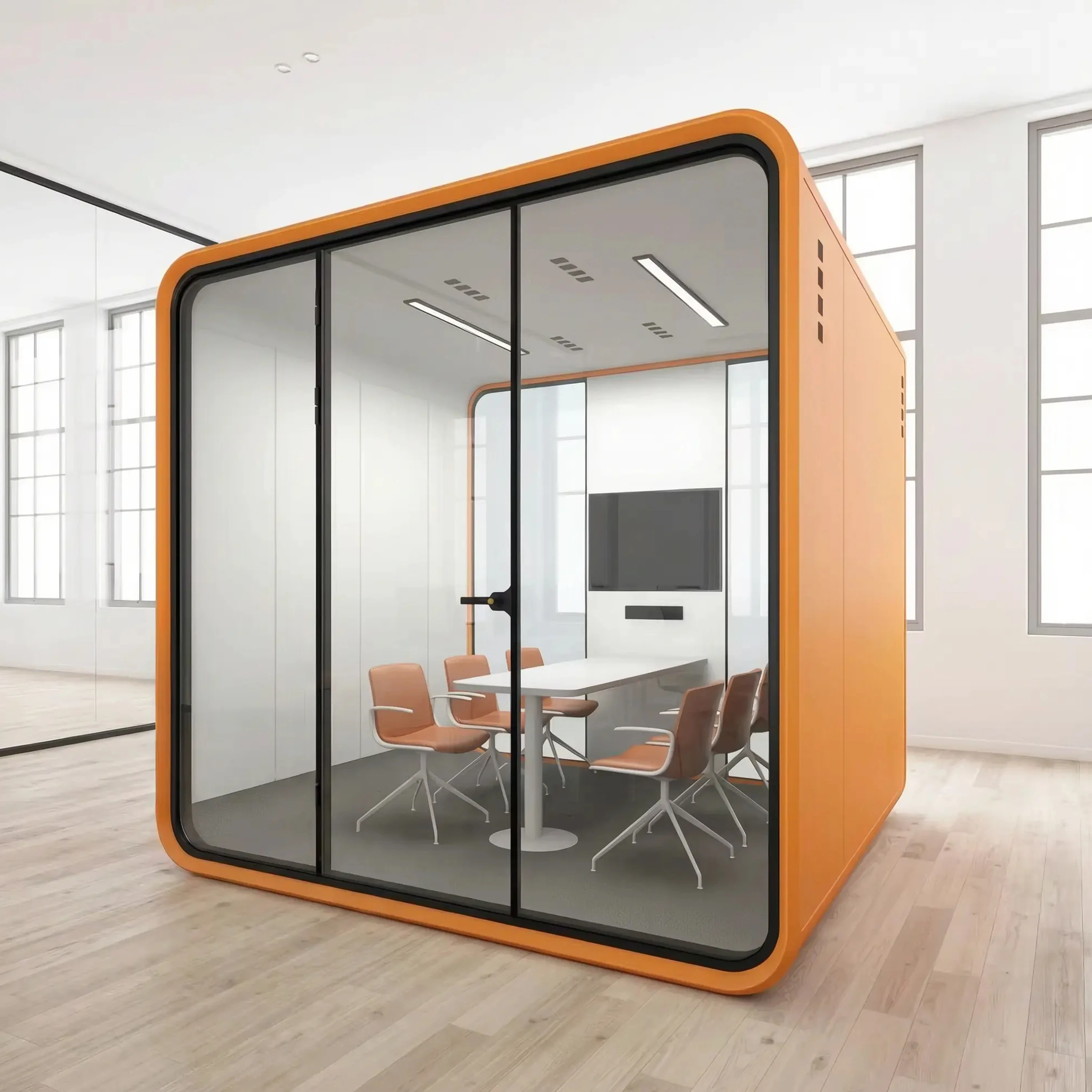 High Transparency Soundproof Booth Tempered Glass Panel Acoustic Cabin Customized Light Transmission For Bright Private Work