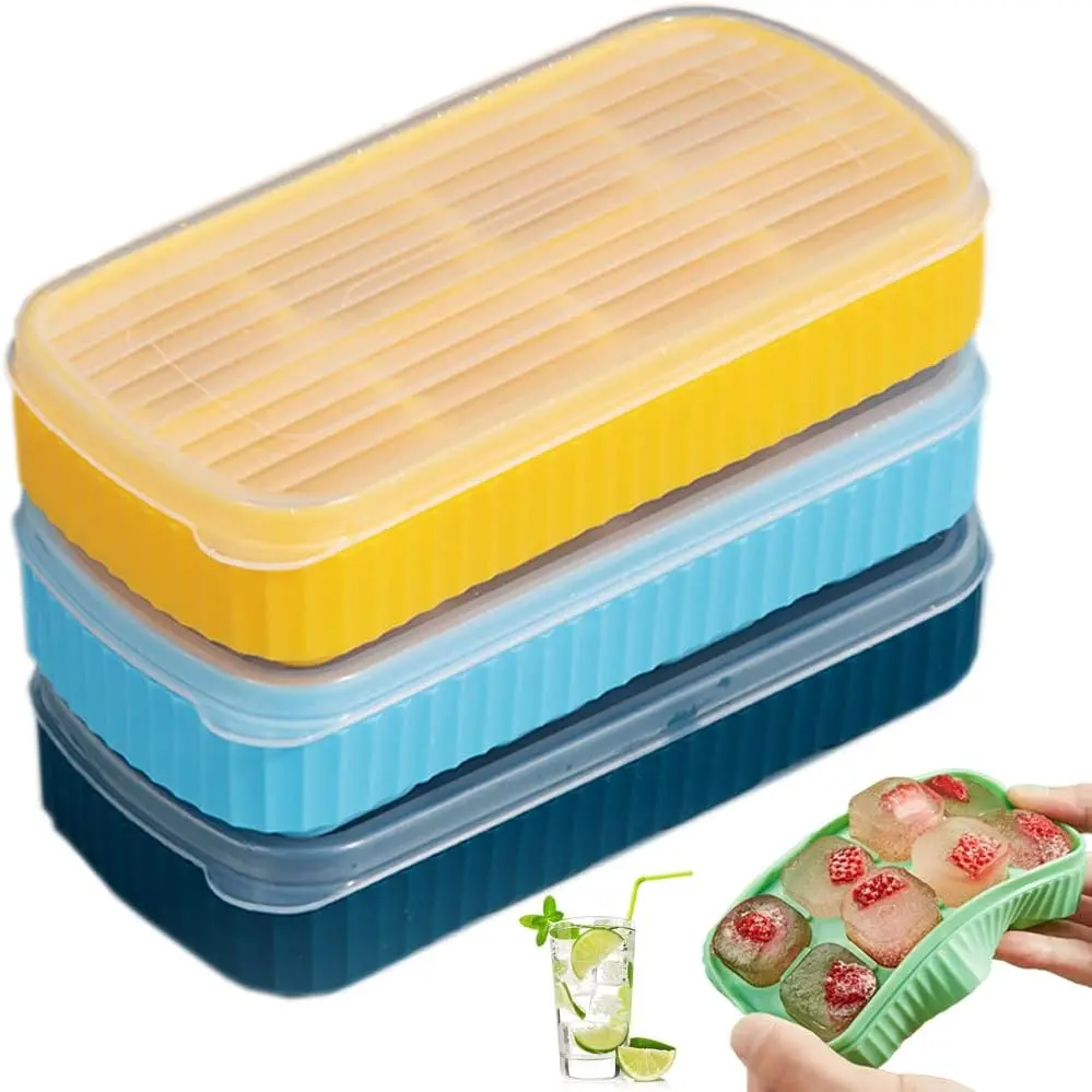 

Ice Cube Trays with Lids for Mini Fridge Freezer, Set of 3, Small Ice Cube Molds for Cocktails, Whiskey or Coffee, Flexible Sili