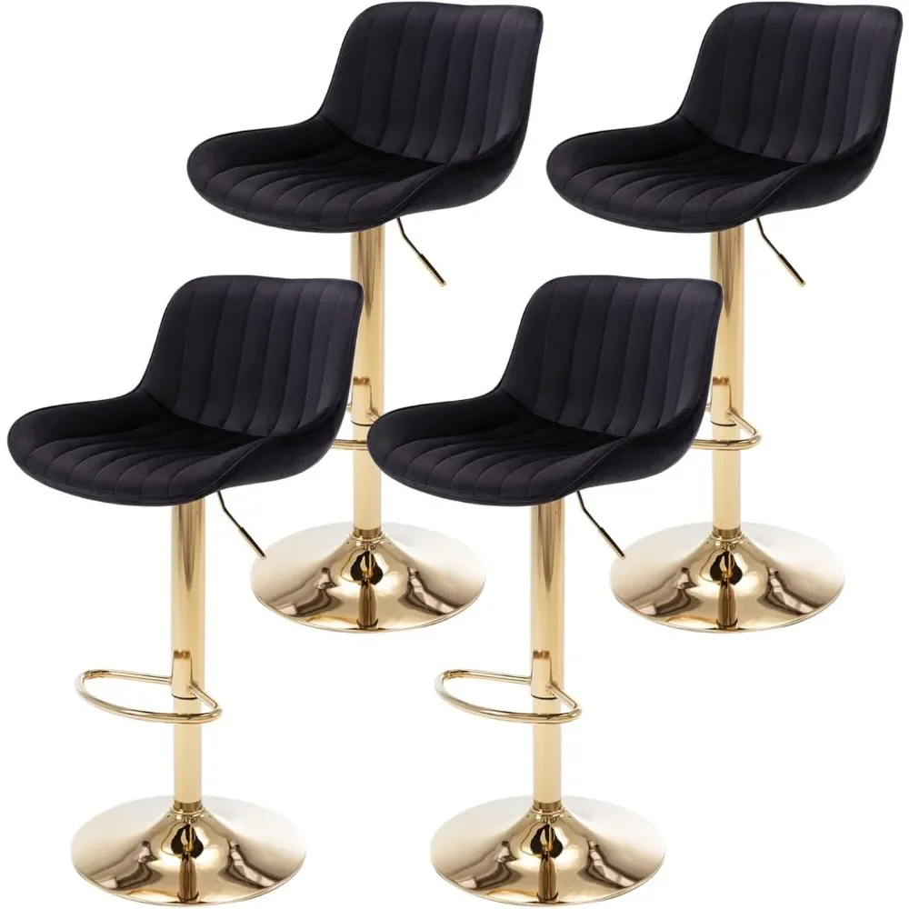 

Adjustable Swivel Gold Bar Stools Set of 4, Counter Height with Backs, Modern Velvet Island Chairs for Kitchen Home Decor（Black）