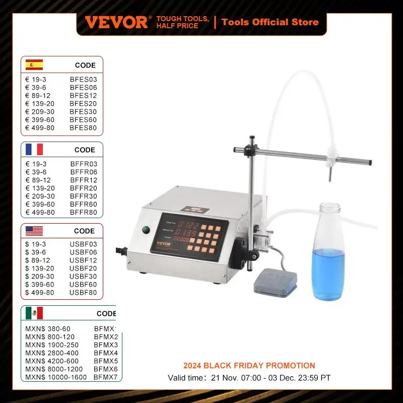 VEVOR 5-650ml Liquid Filling Machine Digital Control Automatic Bottle Filler with Peristaltic Pump for Water Juice Milk Packing