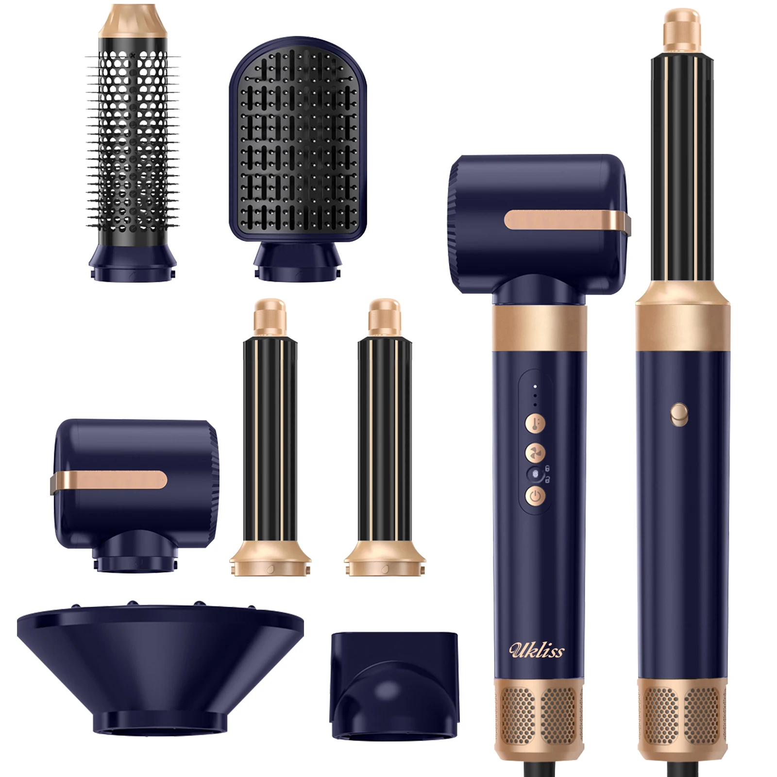 UKLISS Air Styler Pro 7-in-1-Haartrockner, Heißluftbürsten-Set mit automatischem Locken, Volumen und Glätten