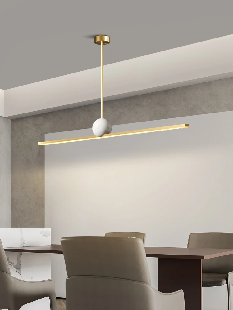 Copper restaurant pendant lamp, marble Italian light luxury island table lamp, bar counter simple strip lamp