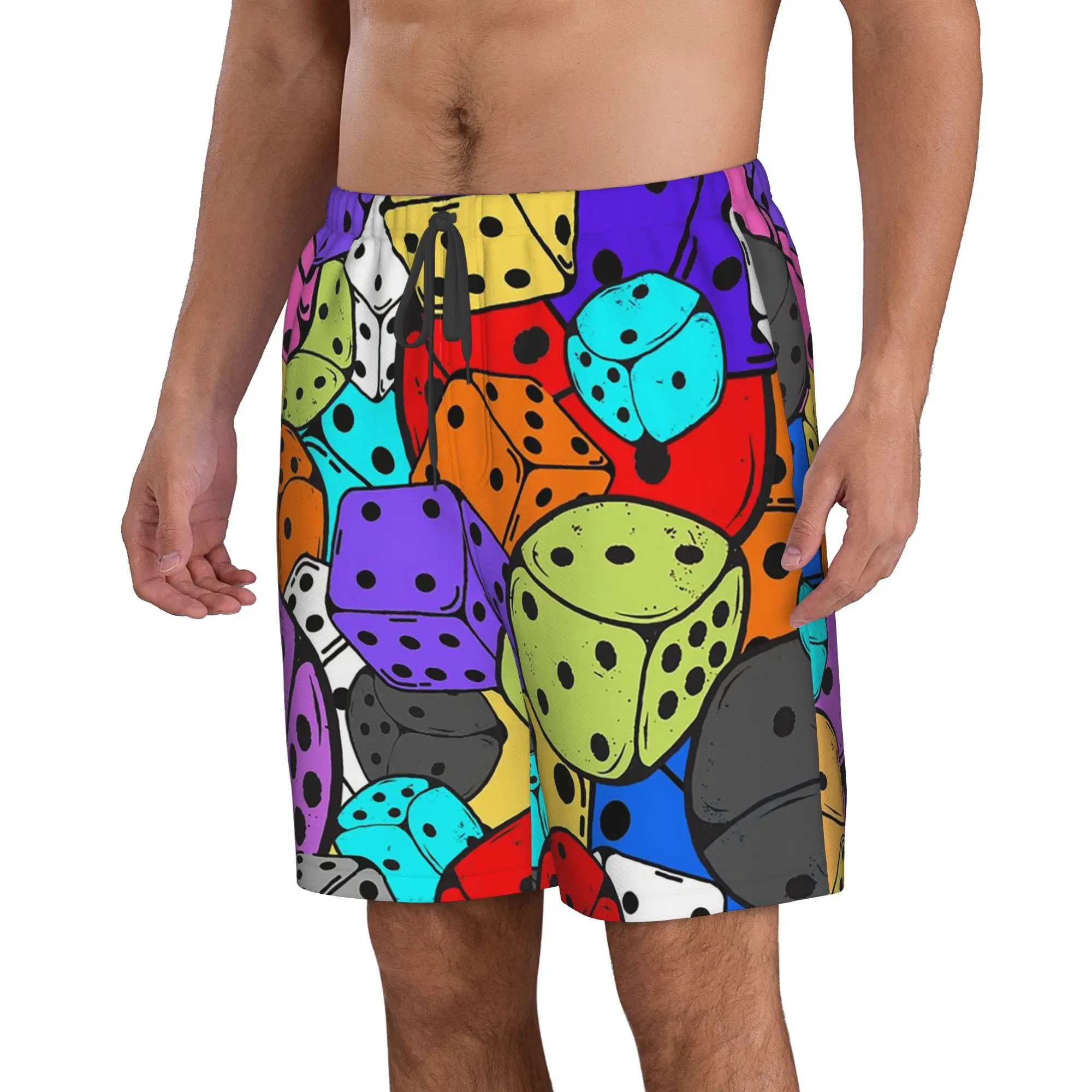 Abstract Colorful Geometric Dice Pattern Trunks Beach Board Shorts Casual Quick Dry Swimming Summer Men Pants
