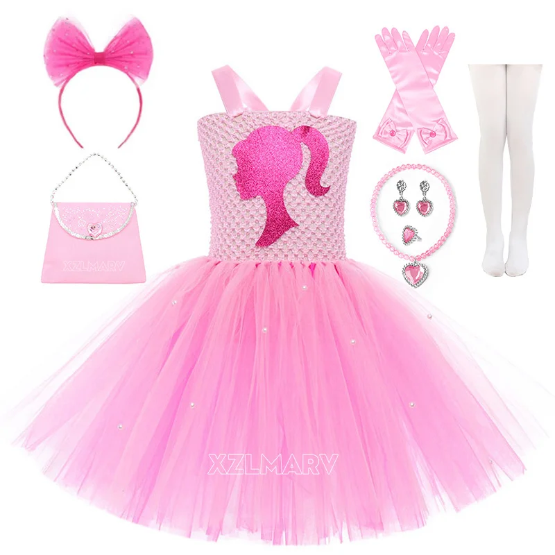 2025 vestido tutú de ballet Barbi rosa para niñas, disfraces de fiesta de cumpleaños para niñas, traje de princesa de Navidad y Año Nuevo para Halloween