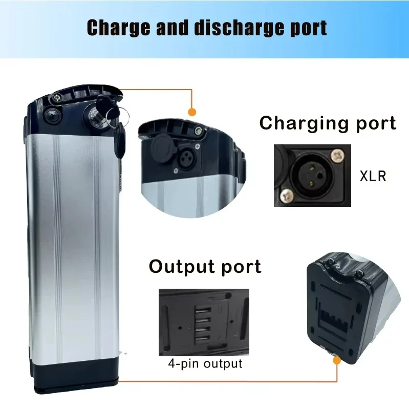 36V20Ah-70Ah 18650 Battery with Anti-theft Lock, 500W, Bottom Discharge Function, Used for Silver Fish Folding Bicycle Battery