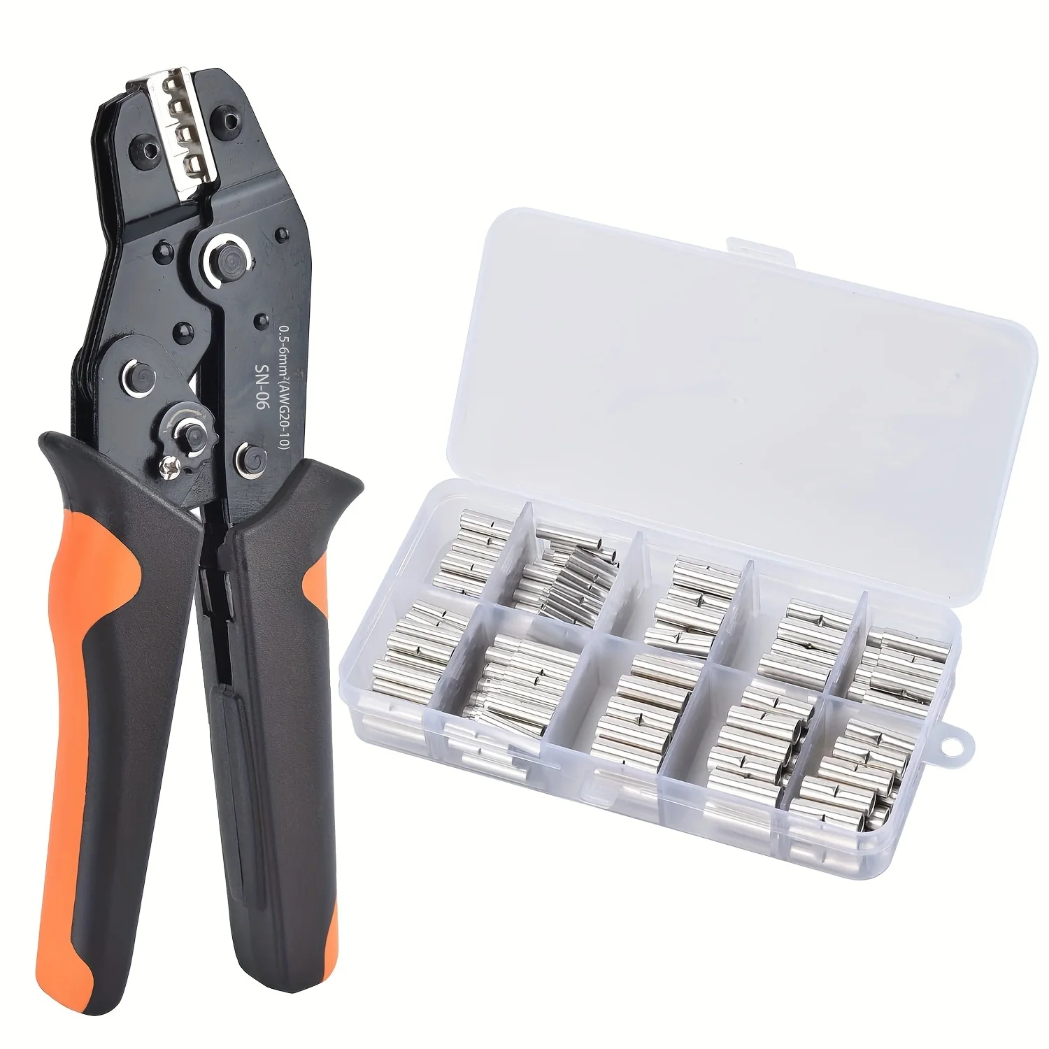 SN-06 Ratchet Crimping Pliers Kit for Non-Insulated Terminals with 240PCS BN Non-Insulated Butt Connectors Crimp Terminal Set