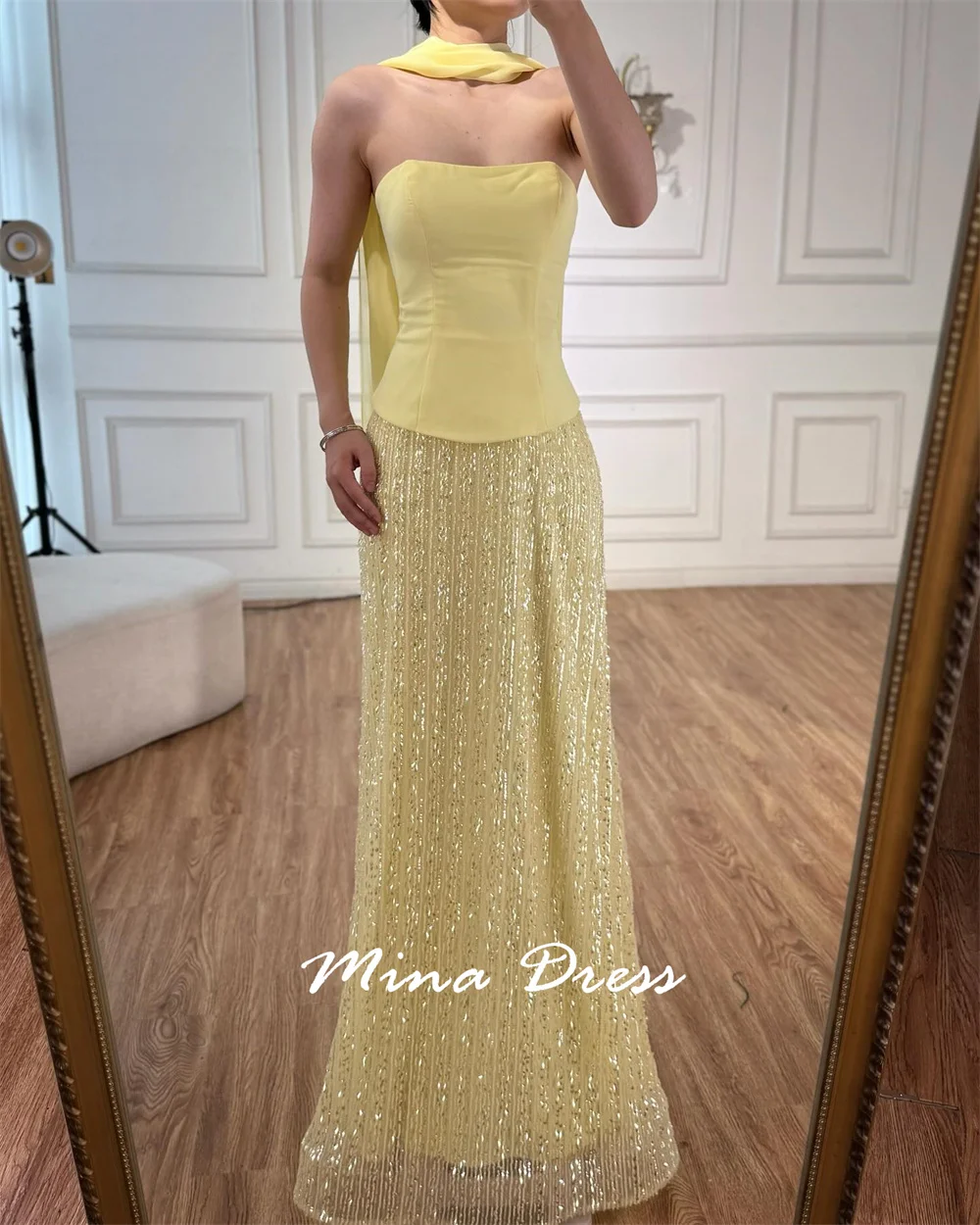 Mina Customized Beads Prom Dresses Elegant Evening Party Dresses for Special Occasions Piglet Breast Two Pieces Without Straps image 6
