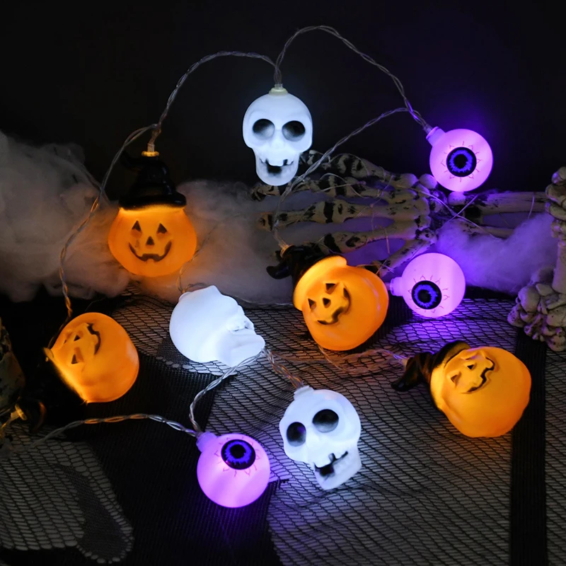 1.5m Halloween LED String Lights Glowing Pumpkin Ghost Spider Web Skull Light Outdoor Hanging Garland Halloween Party Decoration