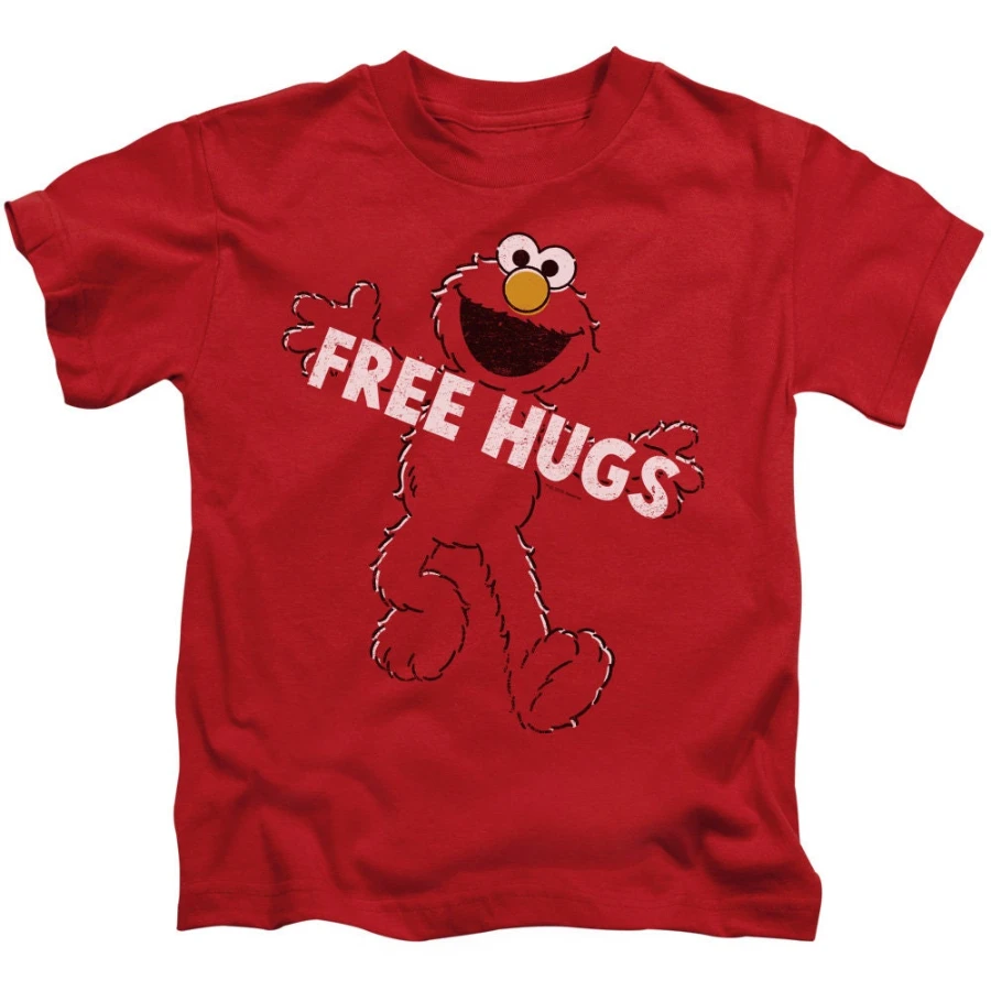 Sesame Street Elmo Free Hugs Kid's Red Shirts Women's Vintage Breathable Tee Streetwear Oversized