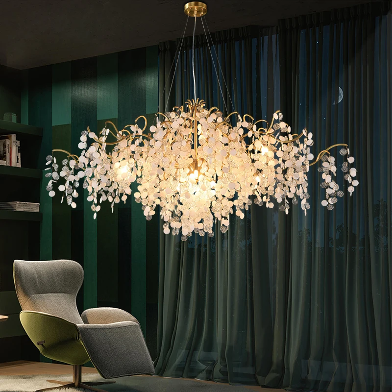 2024 light luxury all copper glass chandelier French living room lamp luxury bedroom American villa branch long dining room lamp