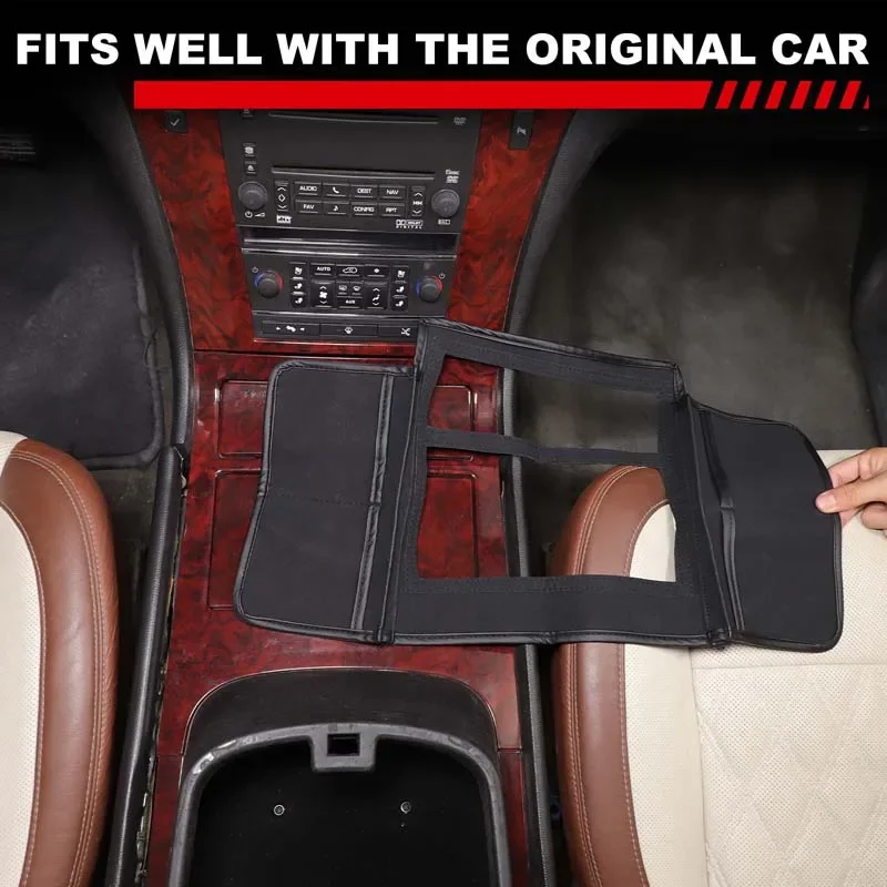 High-solid Sheepskin Leather Black Car Center Console Protective Cover Trim Interior Car Accessories For Cadillac Escalade 07-14
