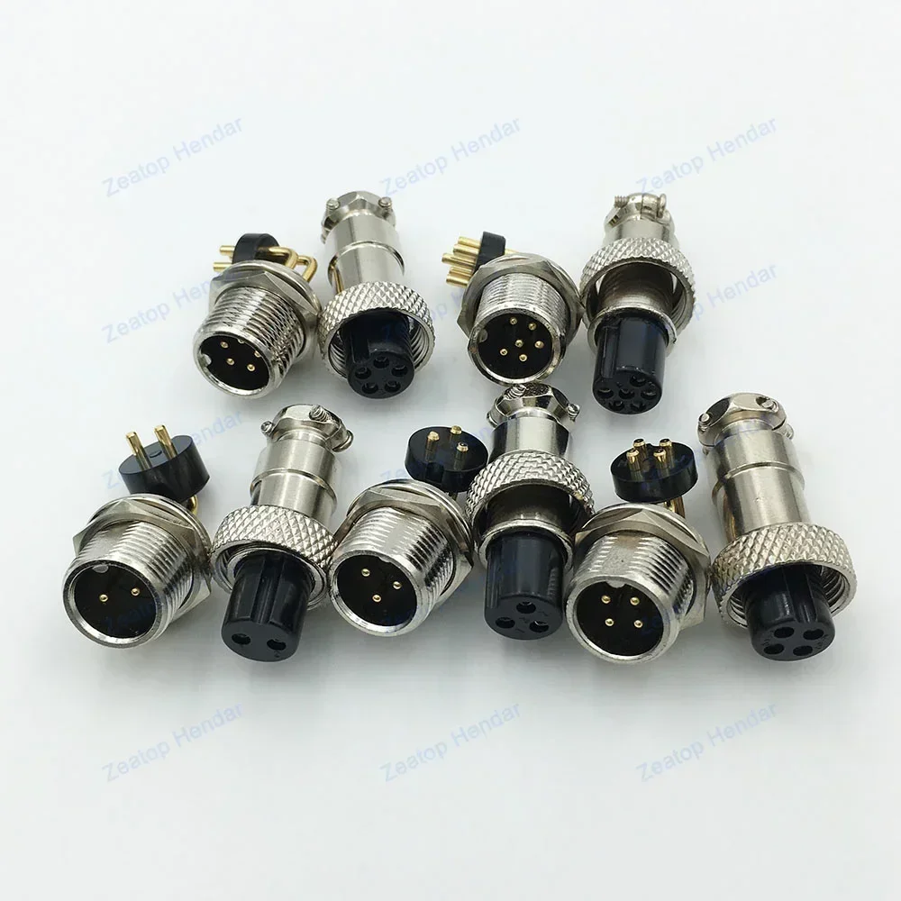 5Sets 90 Degree Gold Plated Pin GX12 2P 3P 4P 5P 6Pin Aviation Plug Curved Needle Connector Circuit Board PCB Solder Socket