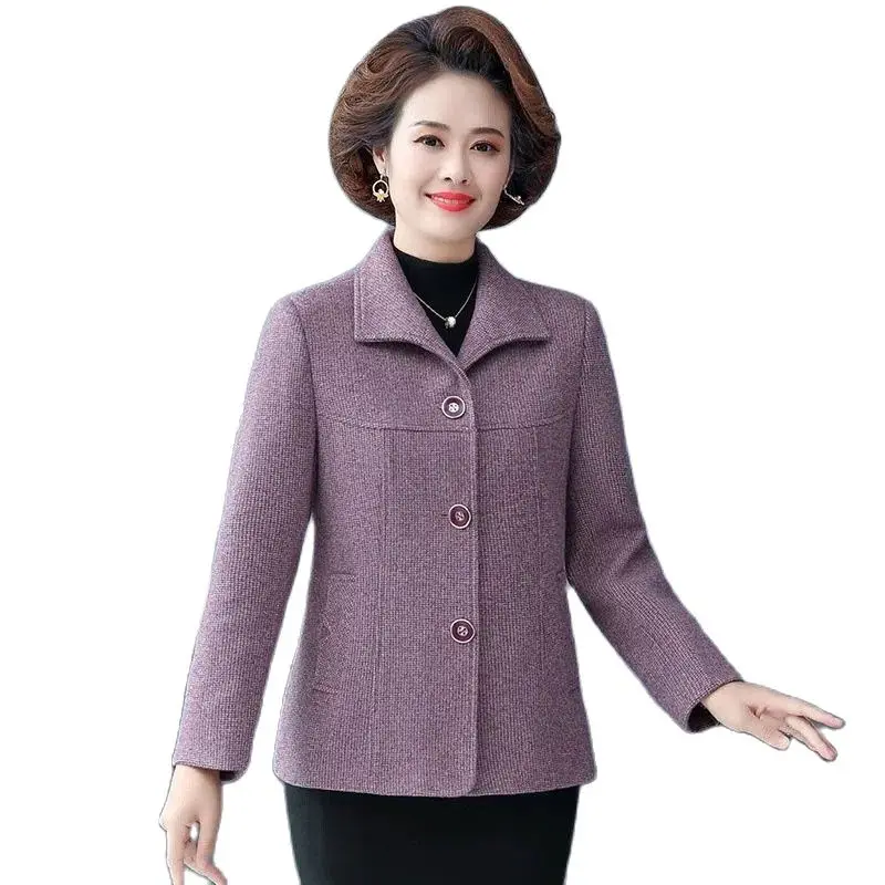 

Thick Ladies Woolen Coat Short Middle-Aged Mother Fashion Outerwear Spring And Autumn Women coat Single breasted jacket top