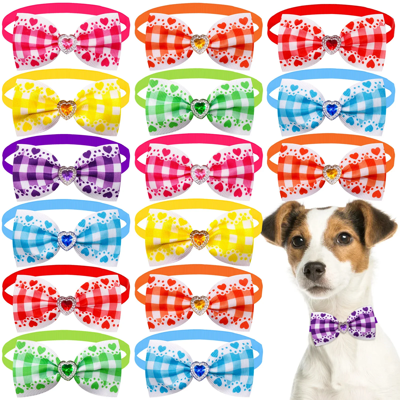 Pet Plaid Love Diamond Bow Tie Collar Fashion Pet Supplies Universal Accessories For Dogs And Cats Opawz Dog bow ties summer Dog