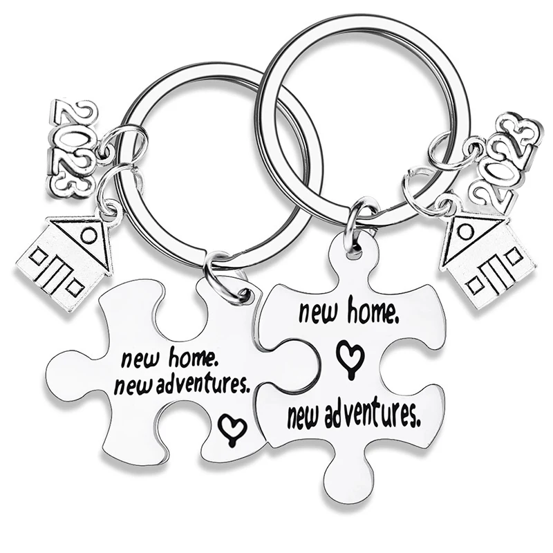 2023 Stainless Steel 2Pcs Our First Home Keychain New Home New Adventure Keychain Housewarming Present Puzzle Matching Keychain