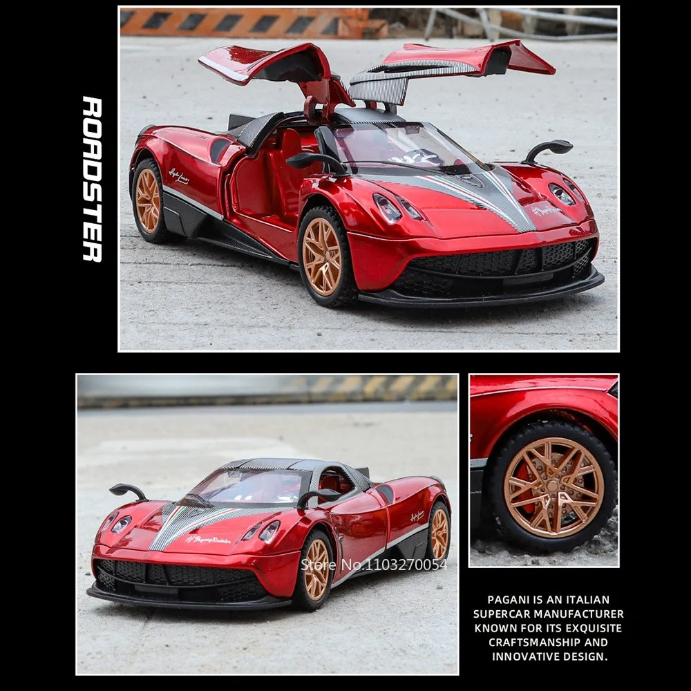 1/32 Pagani Huayra BC Car Model Toys Diecast Alloy Sports Cars Doors Opened Sound Light Pull Back Rubber Tire Toy for Kid Gift