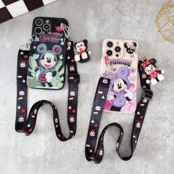 For Samsung Galaxy Note 8 9 10 20 Ultra Plus A04E A05 A15 A05s A25 A35 A55 Hoodie Minnie Case With Holder Rope