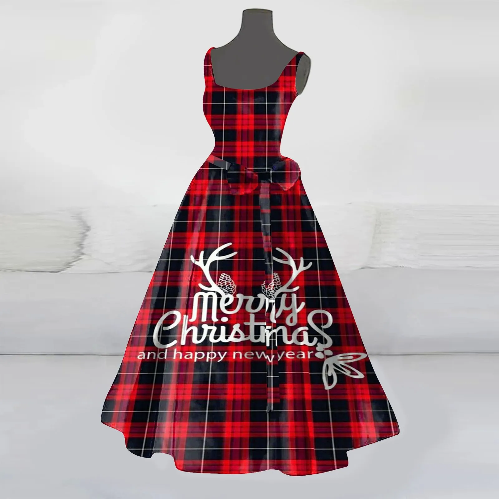 Langes Kleid mit Weihnachtsmann-Aufdruck, lässig, ärmellos, für Hochzeitsgäste, Cocktail, Urlaub, Sommer, elegantes Kleid für Damen