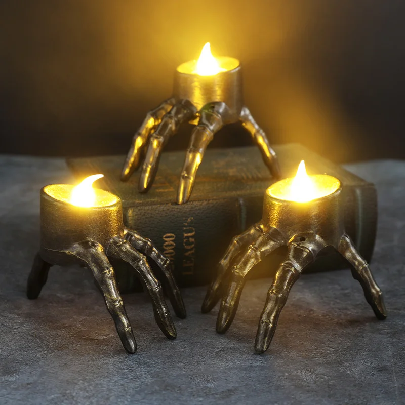Halloween LED Schädel Hand Laterne Licht Geist Lampe Kerze Flammenlose Teelichter Kerze Halloween Party Dekoration