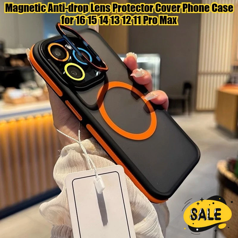 

Magnetic Shockproof Anti-scratch Lens Protector Cover Matte Phone Case for 16 15 14 13 12 11 Pro Max Simple Design Anti-drop