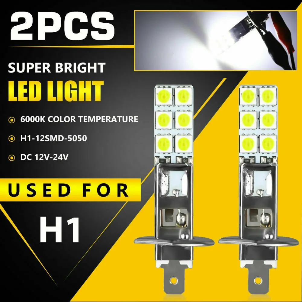 2Pcs/Set 12SMD-5050 6000K Bright 55W LED Hi/Low Kit Beam Super Bright Turn Signals Car Fog Light DRL Headlight Driving Bulb