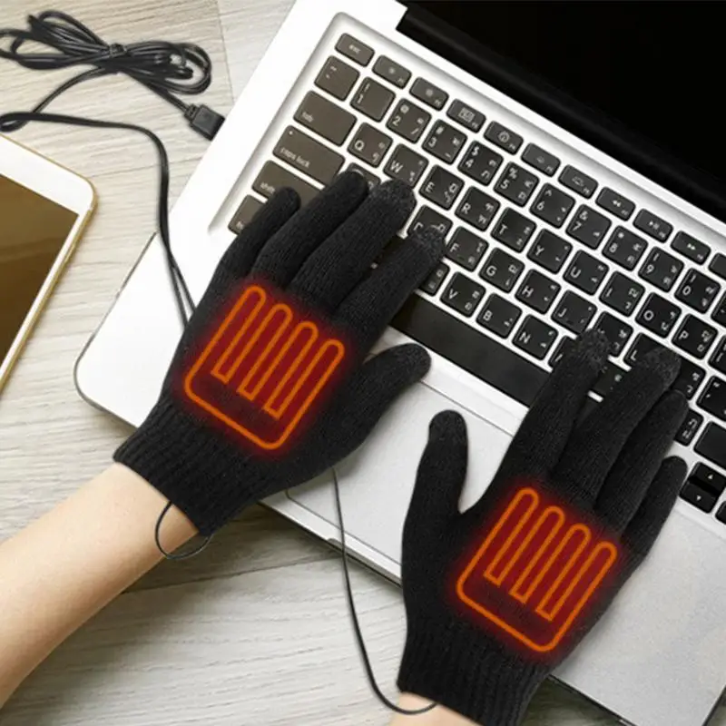 Heated Gloves 1 Pair 5V Full Finger Electric Thermal Gloves Full Finger Knitted Multifunctional Heated Ski Gloves USB