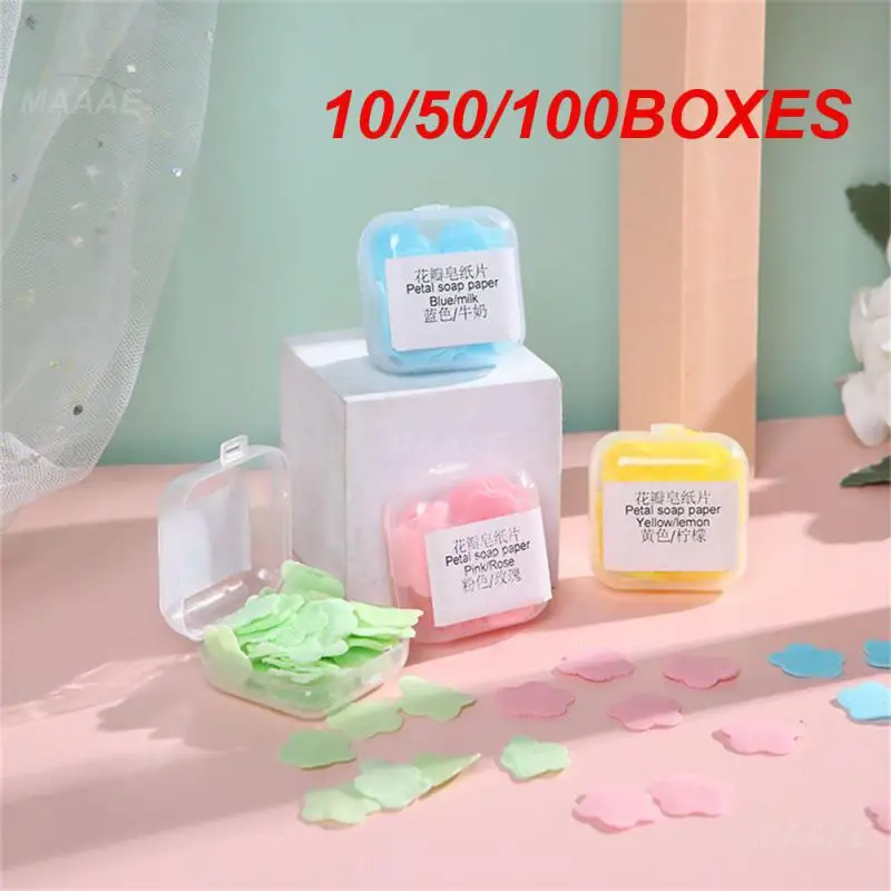 10/50/100BOXES Soap Flakes Practical Design Variety Of Scents Cute Mini Disposable Portable Soap Box Mini Soap Flakes