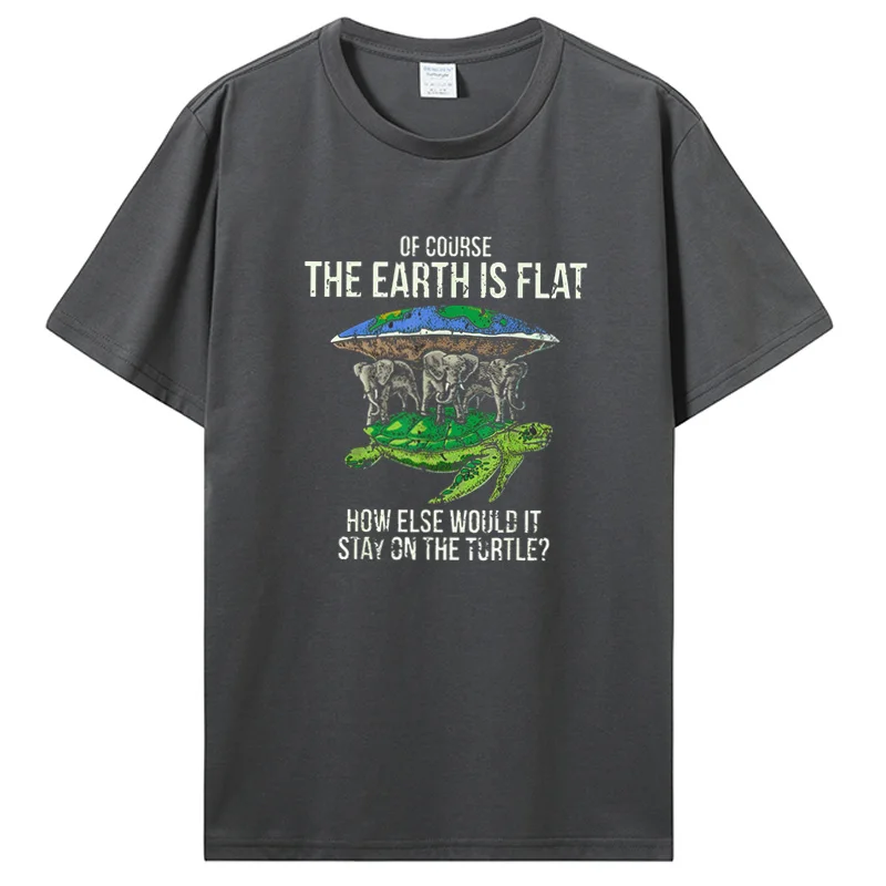 Funny Flat Earth Society T Shirt Turtle Elephants Graphic Cotton Tshirt Streetwear Harajuku Hip Hop T-shirt Men Clothing