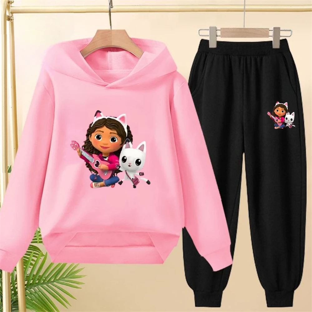 

Children Black Hoodie Print Pullover 3-12Yrs Coat Sweatshirt+Pants Boys Girls Toddler Gabbys Dollhouse Clothes Leisure Set
