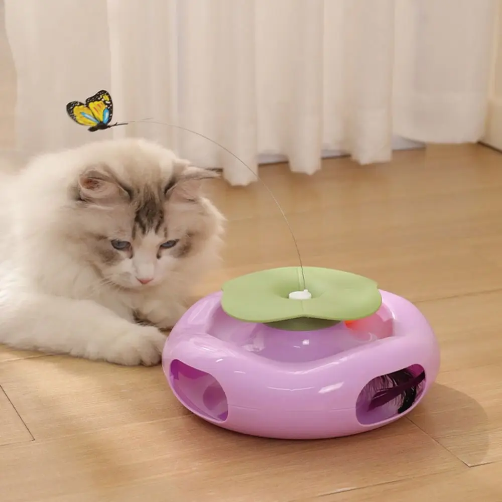 창의적인 전기 고양이 장난감 회전형 내장 깃털 미끄럼 방지 나비 고양이 티저 귀여운 만화 스마트 인터랙티브 고양이 장난감