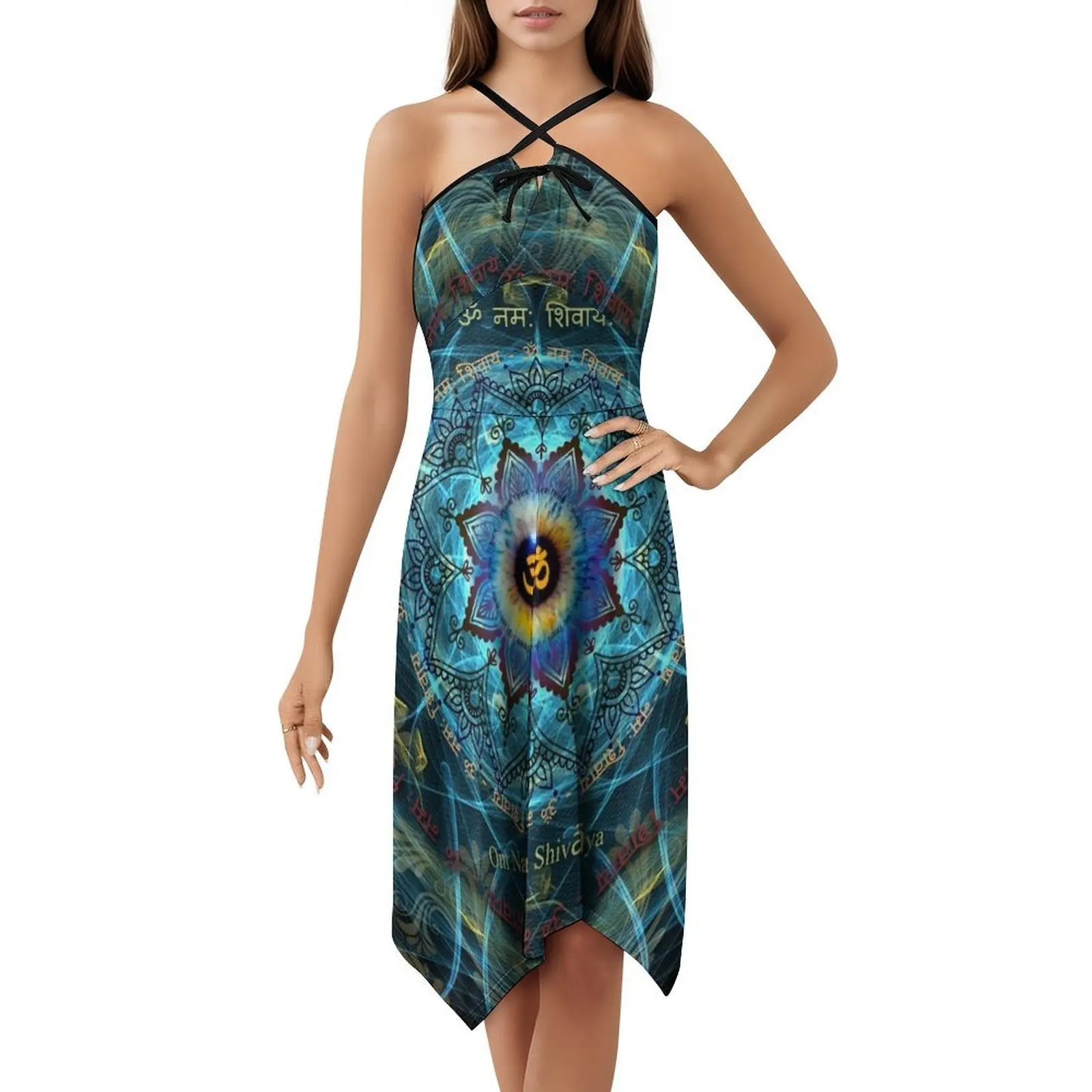 "أوم ناما شيفايا" تعويذة-الهوية الحقيقية-فستان عطلةك المثير للنساء فستان قصير لحفلات الشاطئ وأعياد الميلاد الهندوسية Om Nama