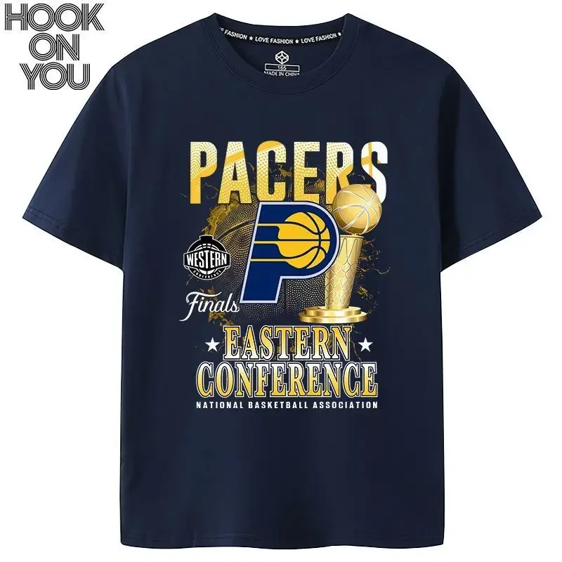 

2025 Summer Pacers East Championship Short Sleeve No. 0 Halliburton Siakam Turner Cotton Basketball Men's T-Shirt Short Sleeve