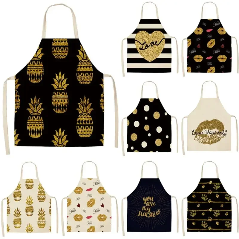 1Pcs Bronzing Kitchen Apron for Woman Sleeveless Cotton Linen Aprons Home Cooking Baking Bibs Cleaning Tools 53*65cm MG0033