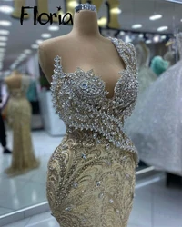 Sparkling Golden Mermaid Cocktail Dress Sweetheart Neck Wedding Party Gowns Women Formal Engagement Prom Dresses Luxury Custom