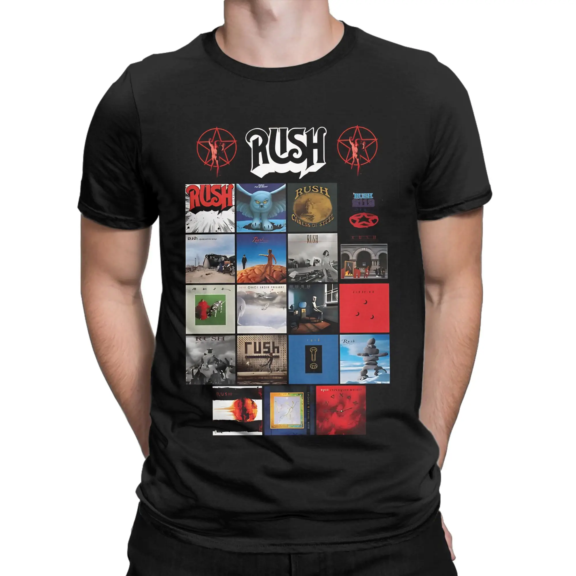 Camiseta de algodón 100% con gráfico clásico de Rush Band Retro Progressive Rock Trio para hombre