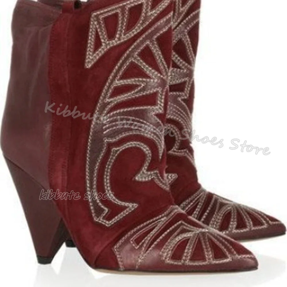 Totem Ankle Boots Genuine Leather Mixed Color Slip-On Novelty Fashion Concise Luxury Women Shoes Pointed Toe Spike Heels Newest