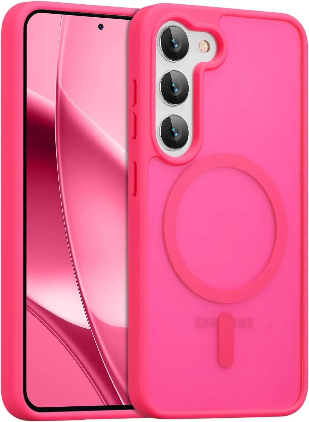 

Samsung Galaxy S24 With Hot Pink Magnetic Phone Case - Slim Shockproof Transparent Back Cover, Suitable For Samsung Fine Hole Skin Feel Magnetic 2-In-1 Phone Case Full Coverage Lens Drop Protection Cover
