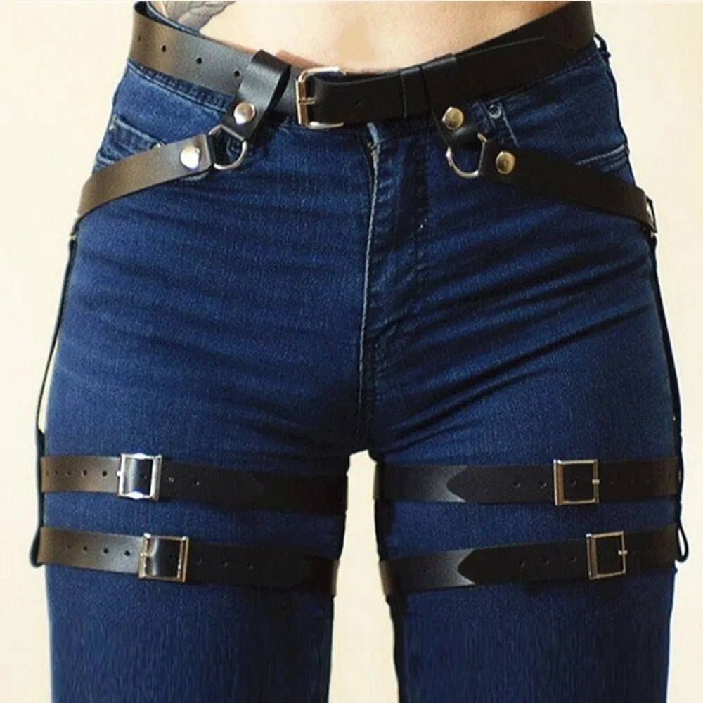 

PU Leather Harness Waist Belt Strap Buckle Punk Hollow Belt for Pants Clothing Accessories Gothic Body Harness Belt