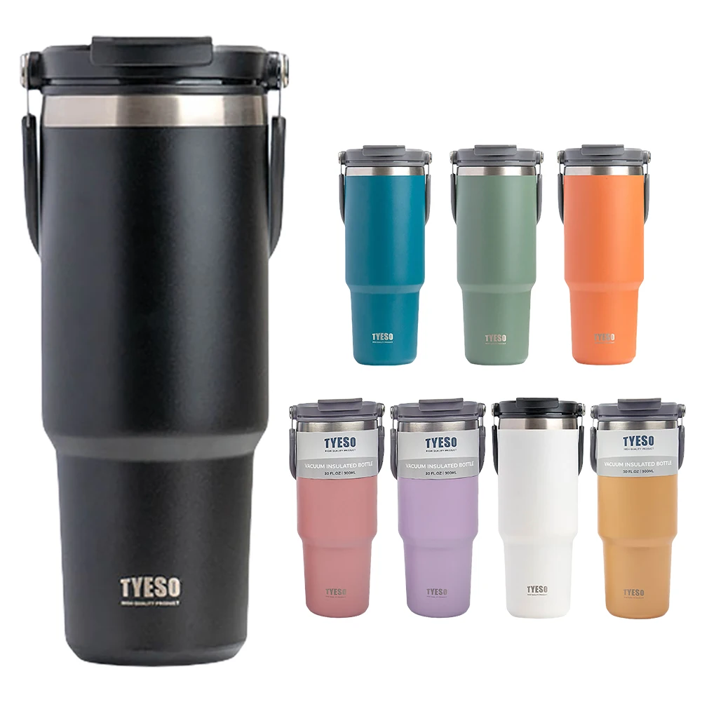 

900ML Insulated Tumbler Double-layer Insulation Stainless Steel Travel Mug with Straw & Handle Leak-proof for Work Camp Sports