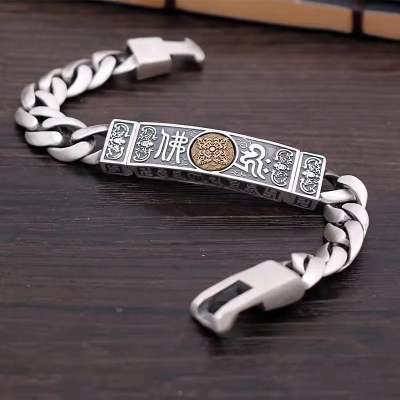 

Vintage Silver Color Men's Bracelet with Six Words of Truth Personality Fashion Bracelet Hip Hop Rock Accessories Gift