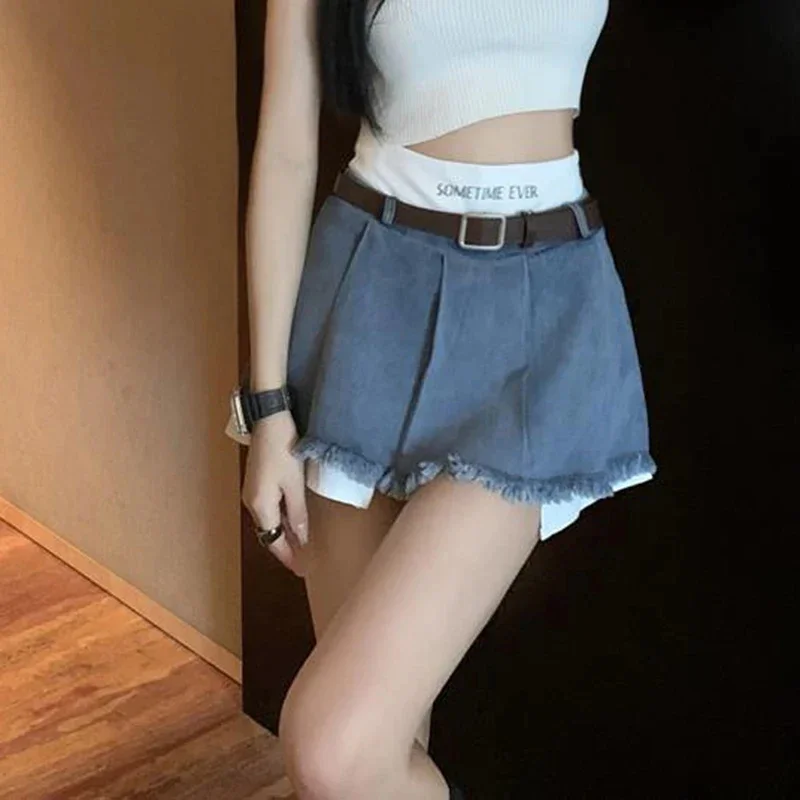 Minifalda vaquera de retazos Y2K para mujer, ropa de calle de cintura alta, Falda vaquera plisada con borlas, Harajuku, moda coreana, nueva