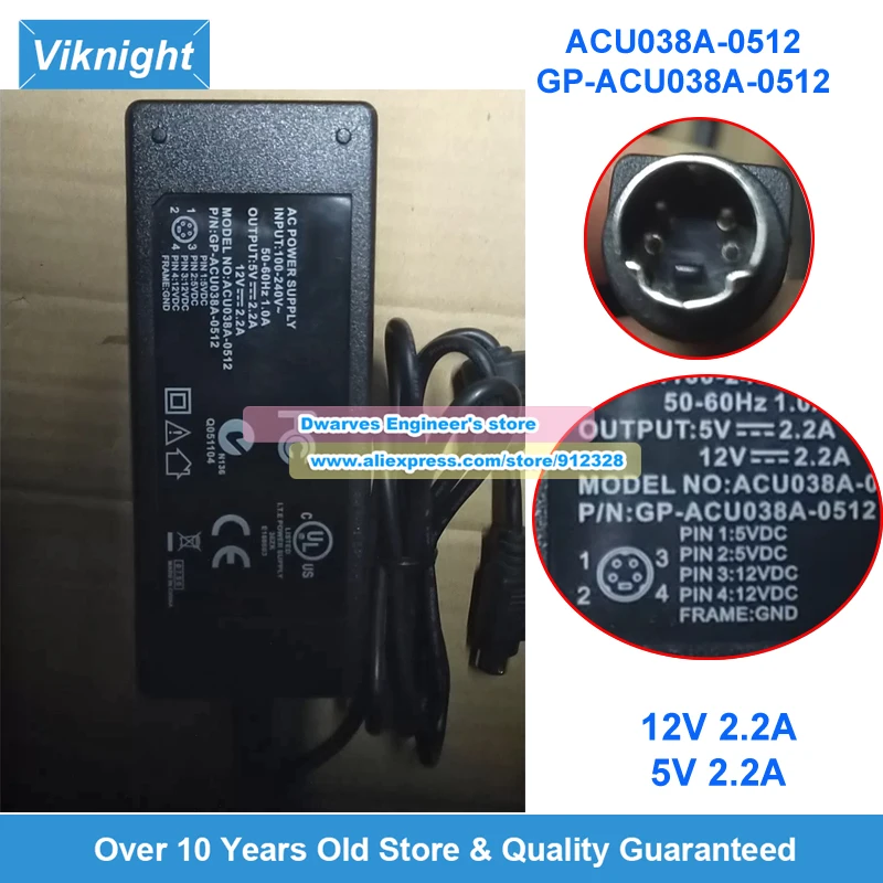ACU038A-0512 AC Adapter GP-ACU038A-0512 12V 2.2A 5V 2.2A For Sunfone Laptop Power Supply Special 4 pins