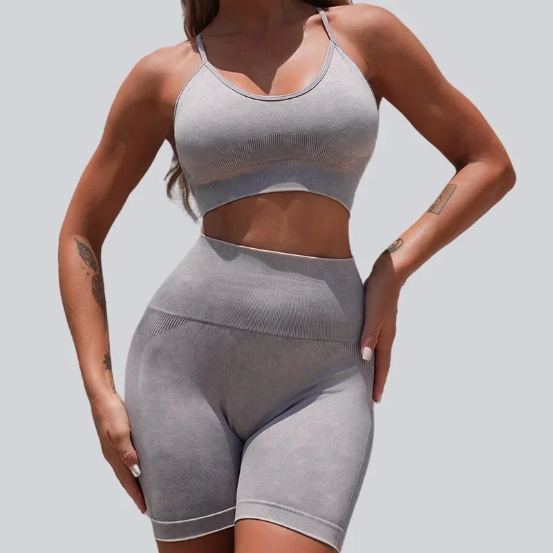

Women's Yoga Set Strappy Sports Bra & High-Waisted Shorts Squat-Proof Butt Lifting Gym Running Workout Outfit