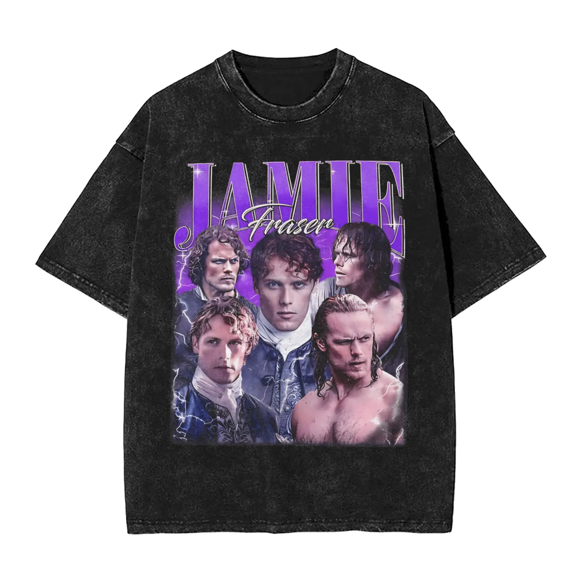 Fashion Limited Jamie Fraser Outlander Vintage T-Shirts Men Crew Neck 100% Cotton Washed T Shirt Tee Shirt Plus Size Clothes