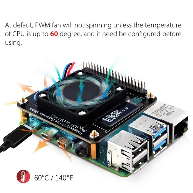 Крышка вентилятора для Raspberry Pi 4 Model B, для Raspberry Pi PWM, плата расширения GPIO с OLED-дисплеем 0,91 дюйма