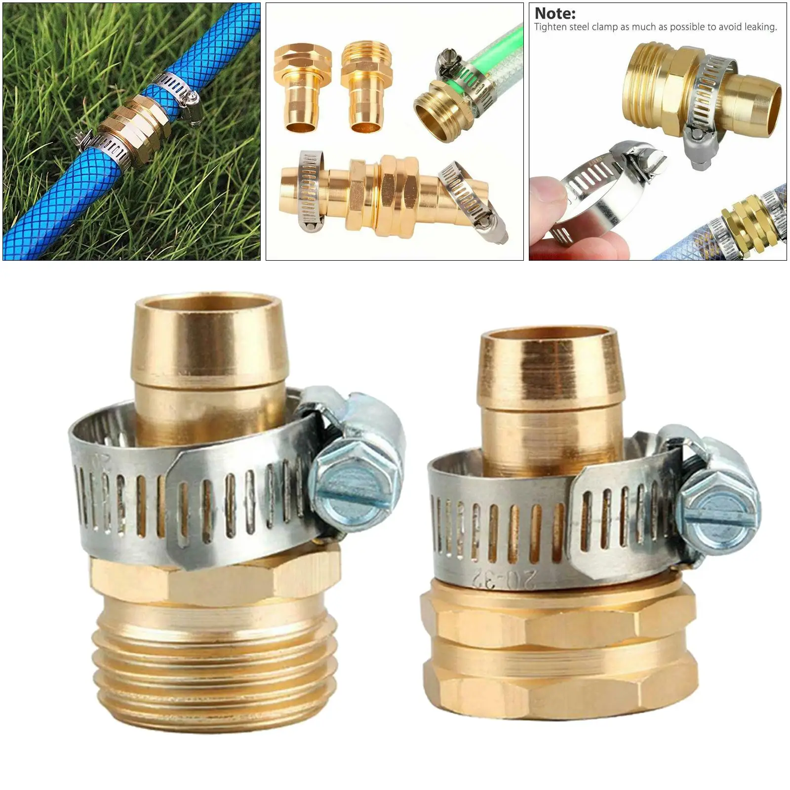 2pcs Garden Brass Mender Repair Solid Hose Pipe Adapter Fittings Accessories