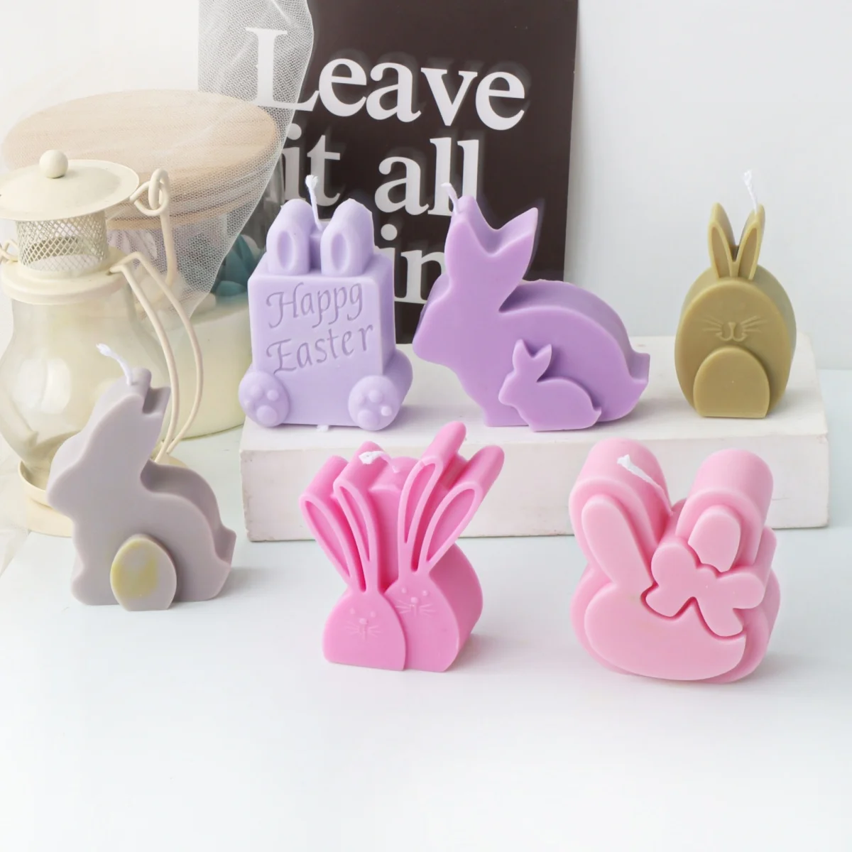 Cute Rabbit Candle Silicone Mold Easter Bunny Scented Candle Resin Making Mould DIY Diffusing Stone Rabbit Plaster Mold Decor