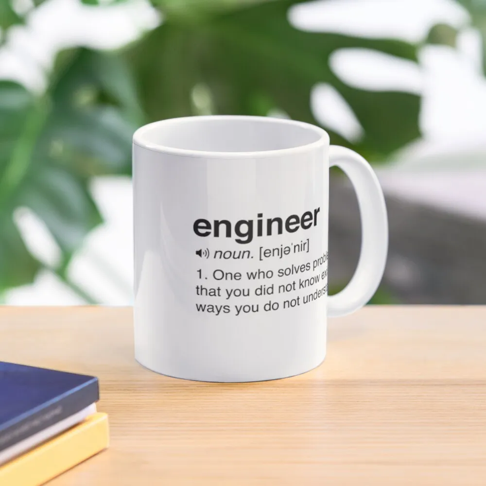 Funny Engineer Definition Classic  Mug Printed Drinkware Image Gifts Tea Photo Handle Round Cup Picture Simple Design Coffee