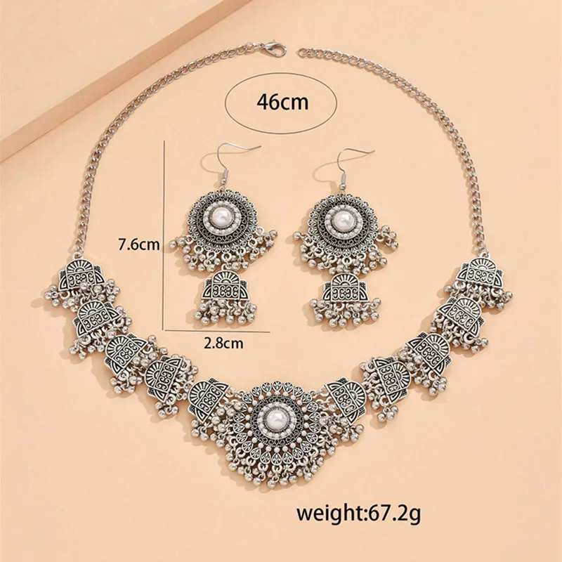 New Vintage Jewelry Sets Metal Beads Tassel Choker Necklace Earrings Set For Women Bijoux Statement Collar Necklaces Set